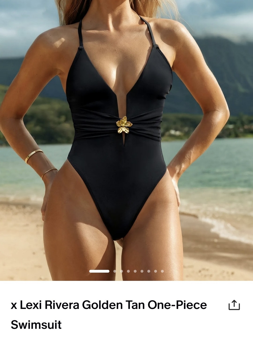 Cupshe Lexi Rivera Golden Tan One-Piece Swimsuit Black Gold Floral Accent Small